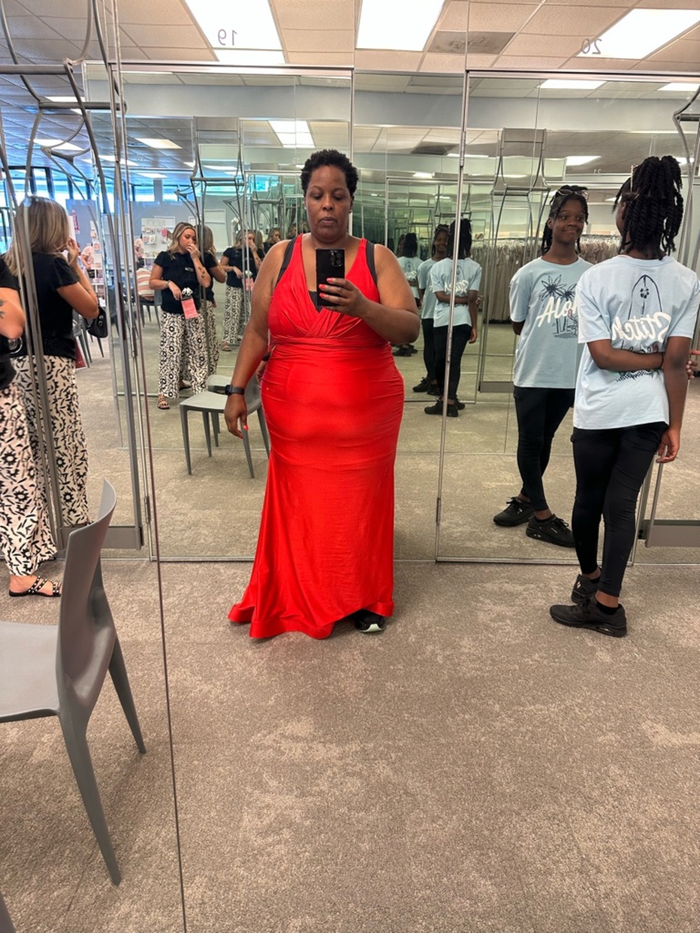 Red V-Neck Evening Gown - Women's Formal Dress